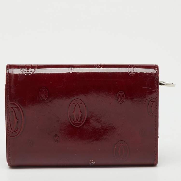 Pre Owned Cartier Burgundy Leather Happy Birthday Compact Wallet