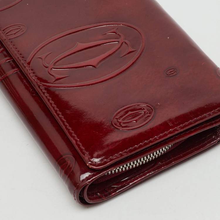 Pre Owned Cartier Burgundy Leather Happy Birthday Compact Wallet