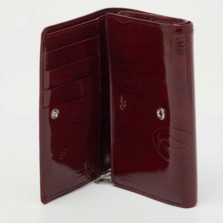 Pre Owned Cartier Burgundy Leather Happy Birthday Compact Wallet