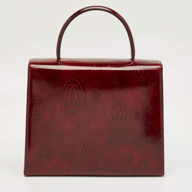 Pre Owned Cartier Red Patent Leather Happy Birthday Top Handle Bag