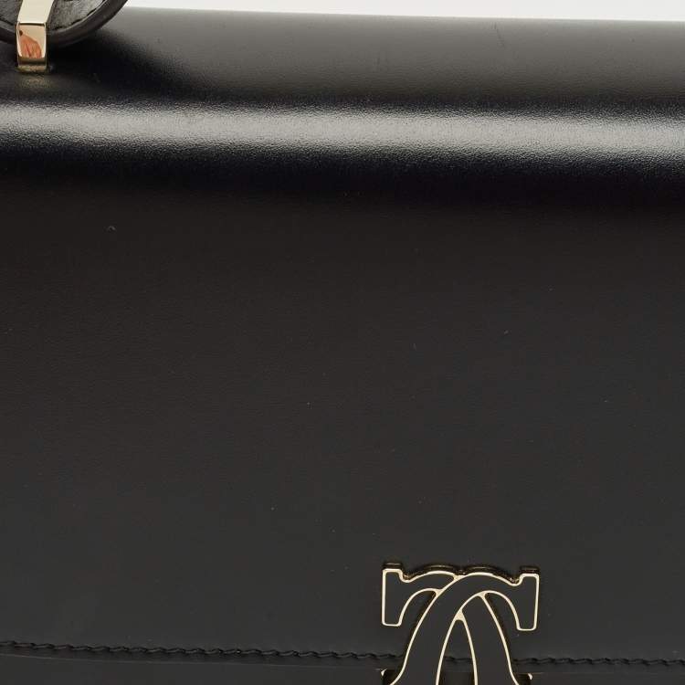 Pre Owned Cartier Black Leather Double C De Cartier Shoulder Bag