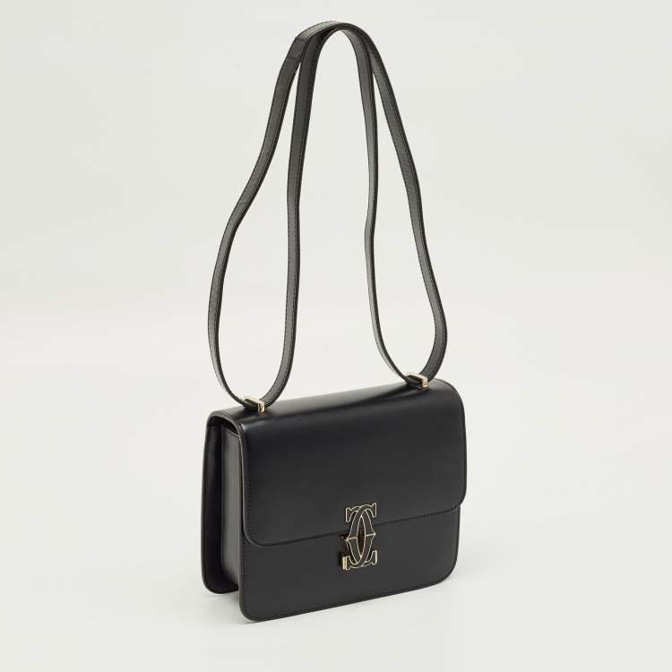 Pre Owned Cartier Black Leather Double C De Cartier Shoulder Bag