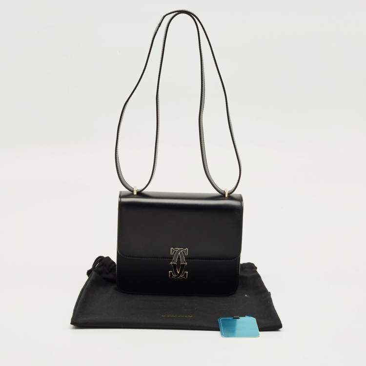Pre Owned Cartier Black Leather Double C De Cartier Shoulder Bag