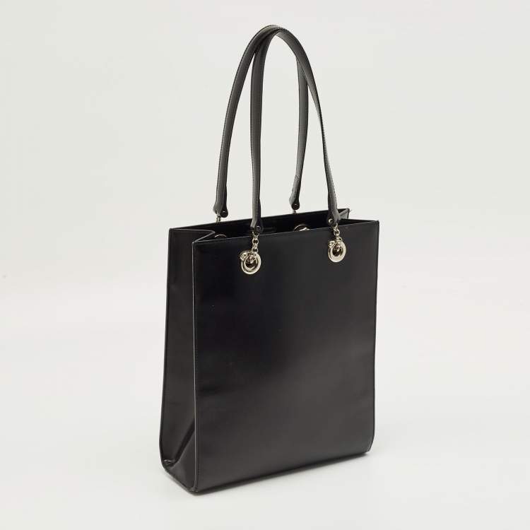 Pre Owned Cartier Black Glossy Leather Panthere Chain Tote