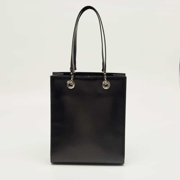 Pre Owned Cartier Black Glossy Leather Panthere Chain Tote