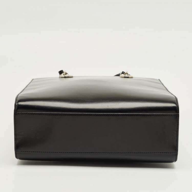 Pre Owned Cartier Black Glossy Leather Panthere Chain Tote
