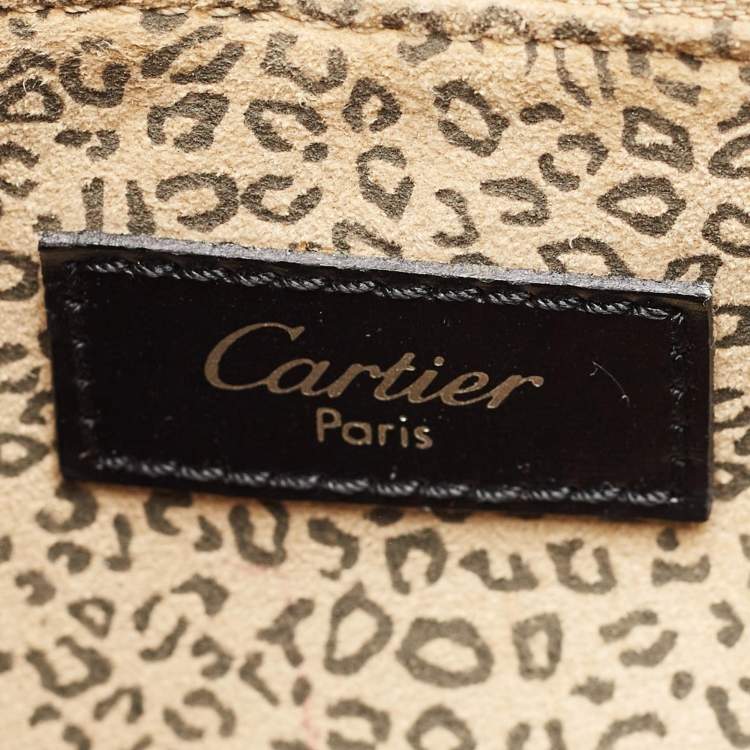 Pre Owned Cartier Black Glossy Leather Panthere Chain Tote