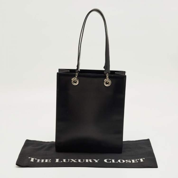 Pre Owned Cartier Black Glossy Leather Panthere Chain Tote