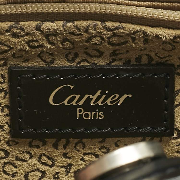 Pre Owned Cartier Black Leather Panthere De Cartier Drawstring Backpack