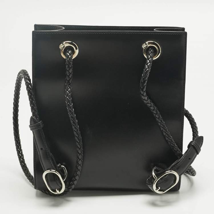 Pre Owned Cartier Black Leather Panthere De Cartier Drawstring Backpack