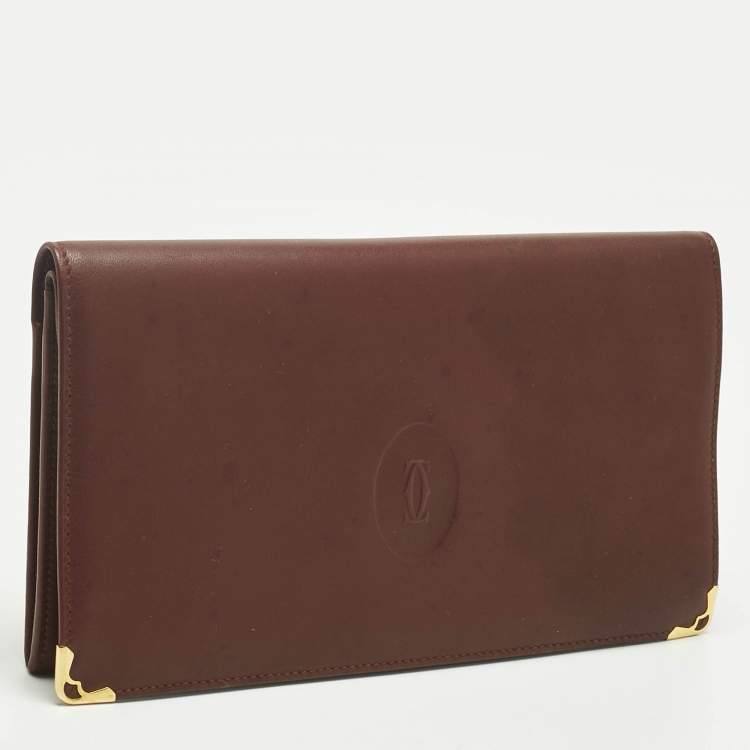 Pre Owned Cartier Burgundy Leather Must de Cartier Kisslock Continental Wallet