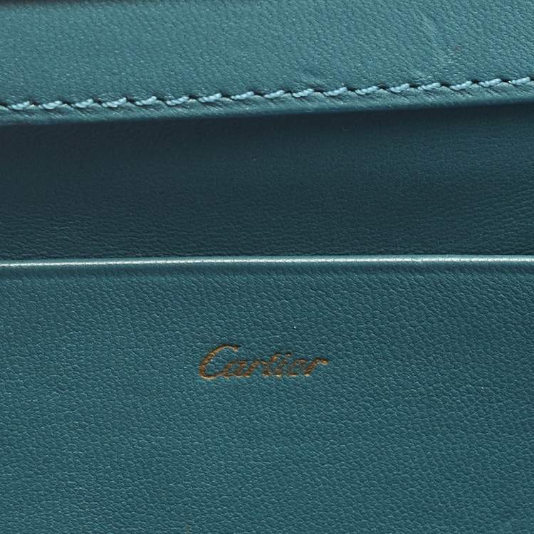 Pre Owned Cartier Black/Teal Satin and Leather Embroidered Panthere De Cartier Chain Clutch