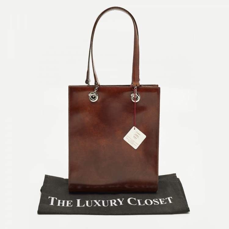 Pre Owned Cartier Panthere Brown Glossy Leather Chain Tote