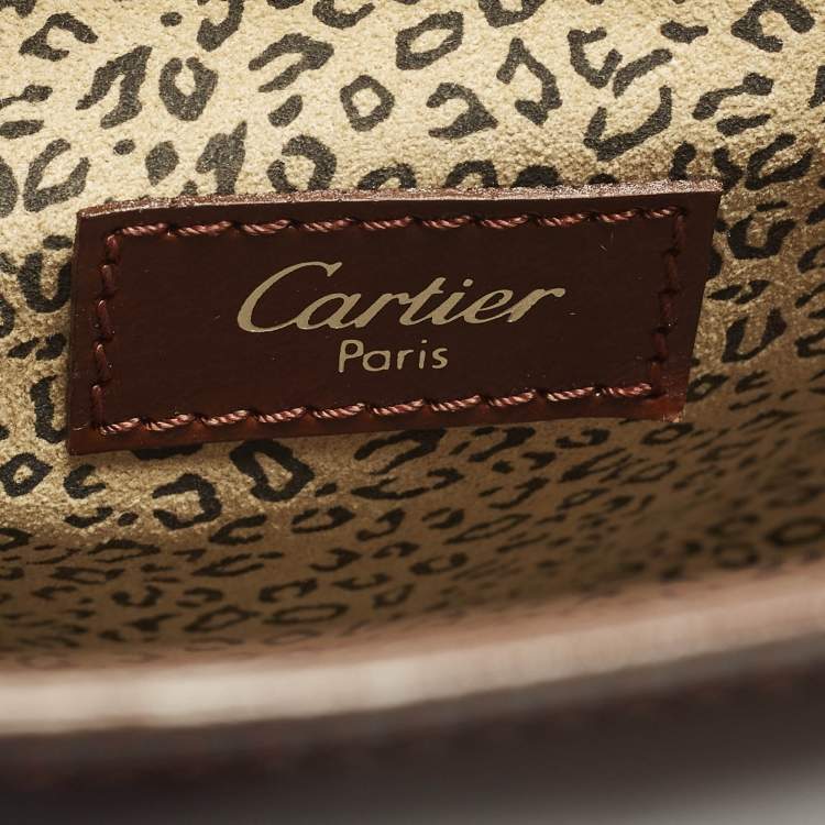 Pre Owned Cartier Panthere Brown Glossy Leather Chain Tote