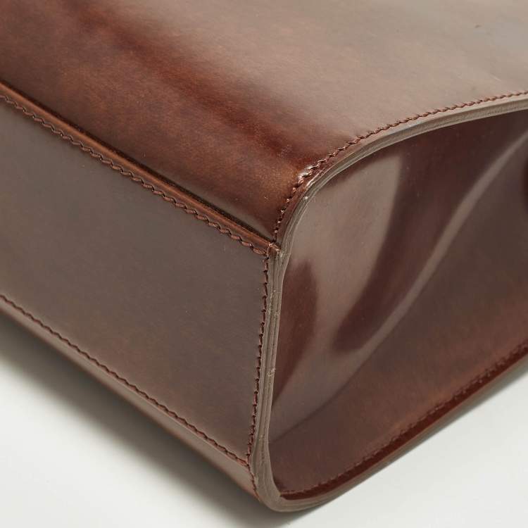 Pre Owned Cartier Panthere Brown Glossy Leather Chain Tote