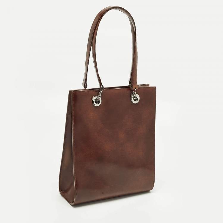 Pre Owned Cartier Panthere Brown Glossy Leather Chain Tote