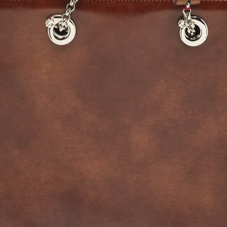 Pre Owned Cartier Panthere Brown Glossy Leather Chain Tote