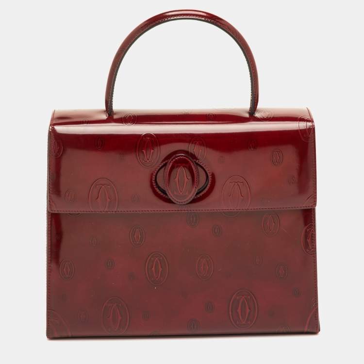 Pre Owned Cartier Happy Birthday Burgundy Patent Leather Top Handle Bag