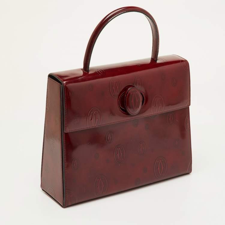 Pre Owned Cartier Happy Birthday Burgundy Patent Leather Top Handle Bag