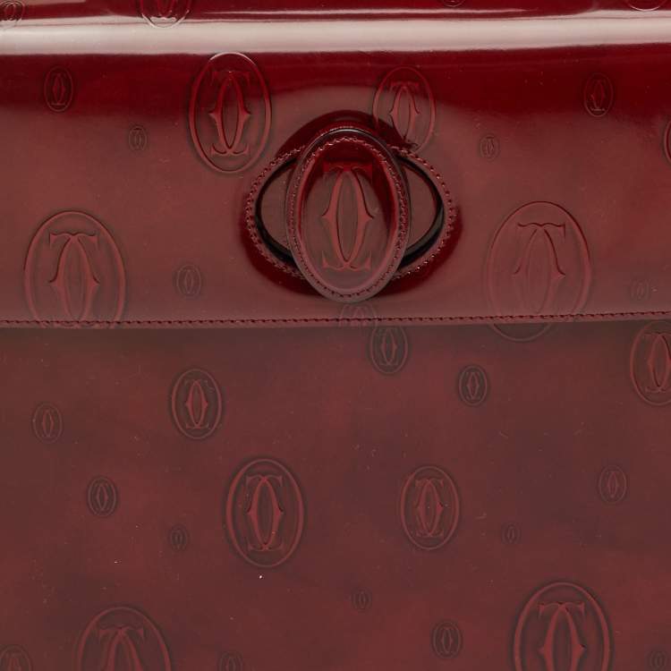 Pre Owned Cartier Happy Birthday Burgundy Patent Leather Top Handle Bag