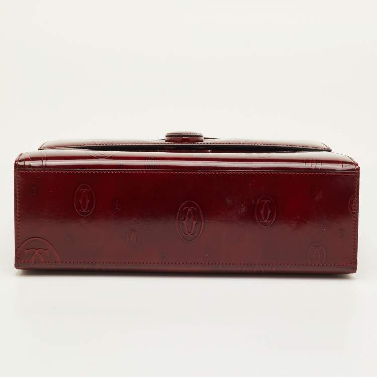 Pre Owned Cartier Happy Birthday Burgundy Patent Leather Top Handle Bag