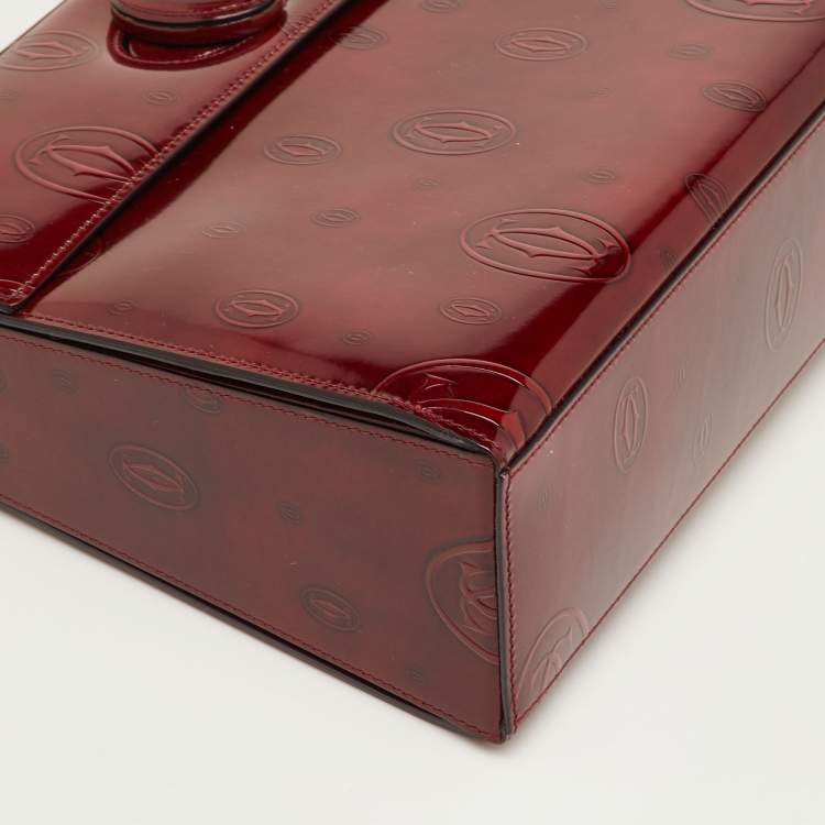 Pre Owned Cartier Happy Birthday Burgundy Patent Leather Top Handle Bag