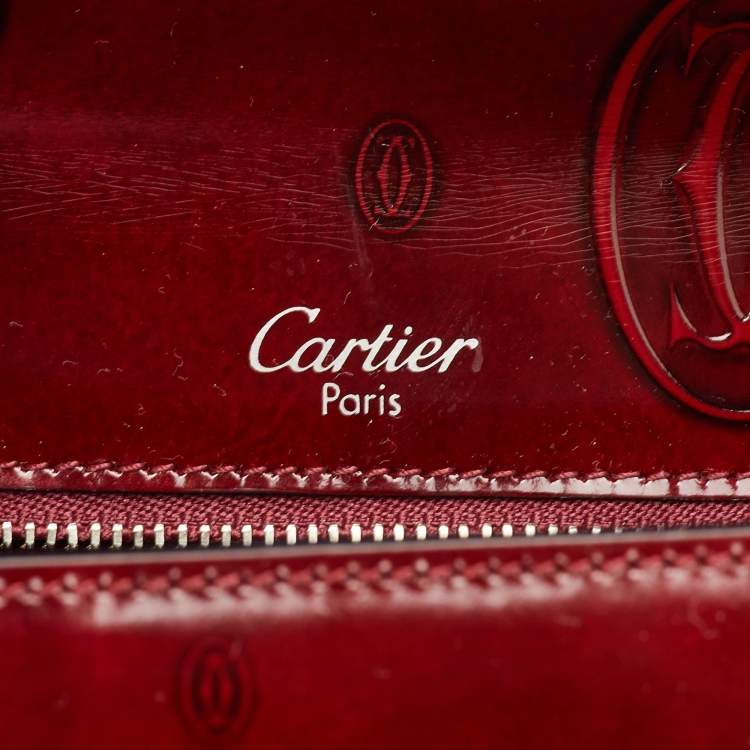 Pre Owned Cartier Happy Birthday Burgundy Patent Leather Top Handle Bag