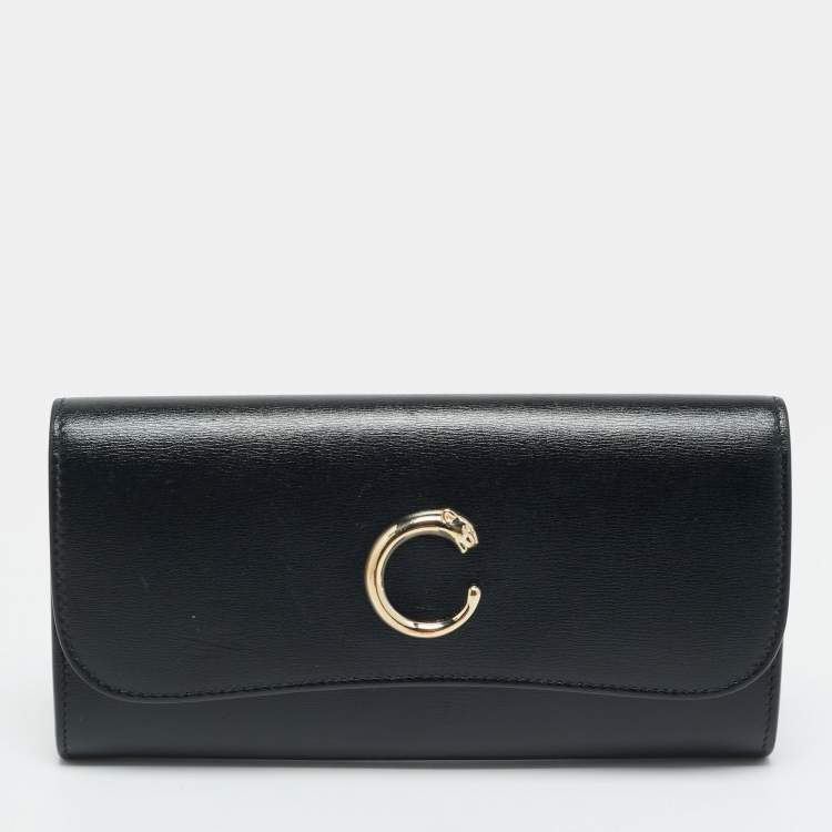Pre Owned Cartier Panthère de Cartier Black Leather Continental Wallet