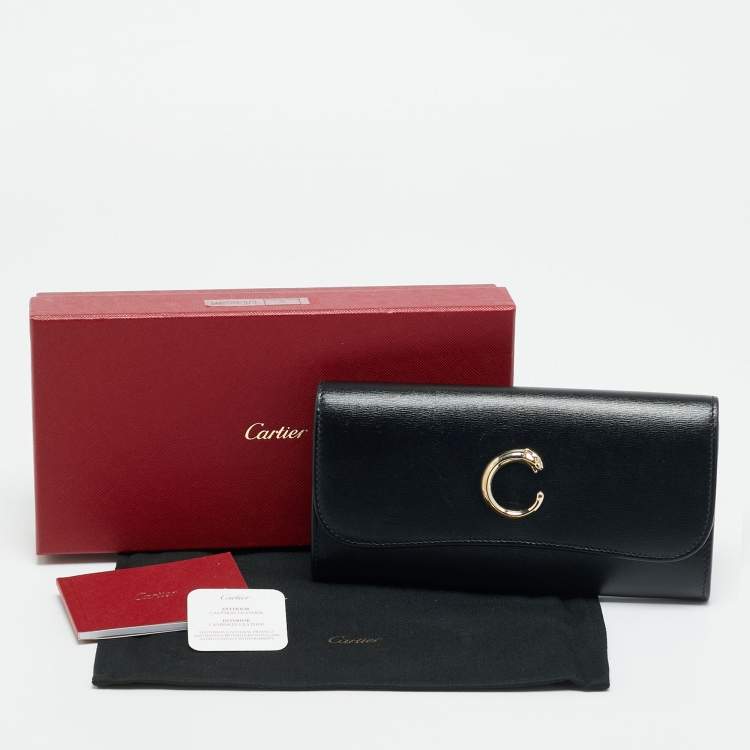 Pre Owned Cartier Panthère de Cartier Black Leather Continental Wallet