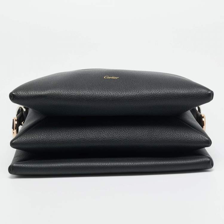 Pre Owned Cartier Trinity Handle Black Leather Shoulder Bag