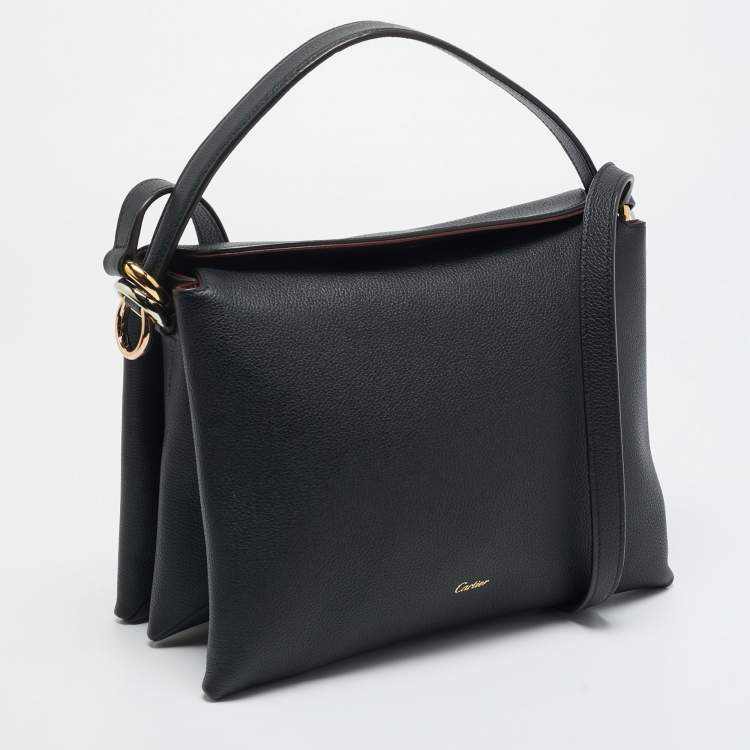 Pre Owned Cartier Trinity Handle Black Leather Shoulder Bag