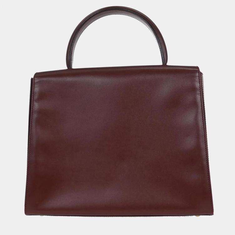 Pre Owned Cartier Must De Cartier Bordeaux Calfskin Leather Top Handle Bag