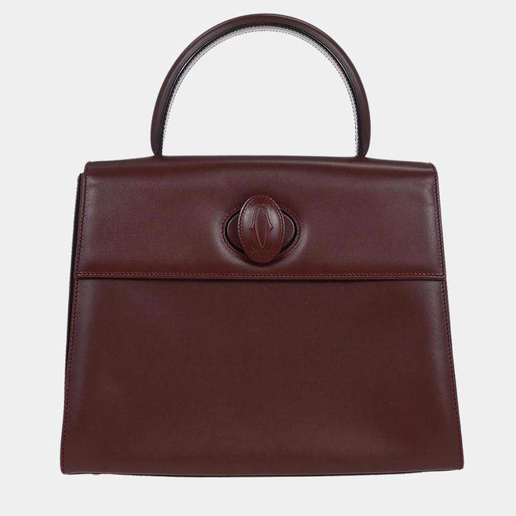 Pre Owned Cartier Must De Cartier Bordeaux Calfskin Leather Top Handle Bag