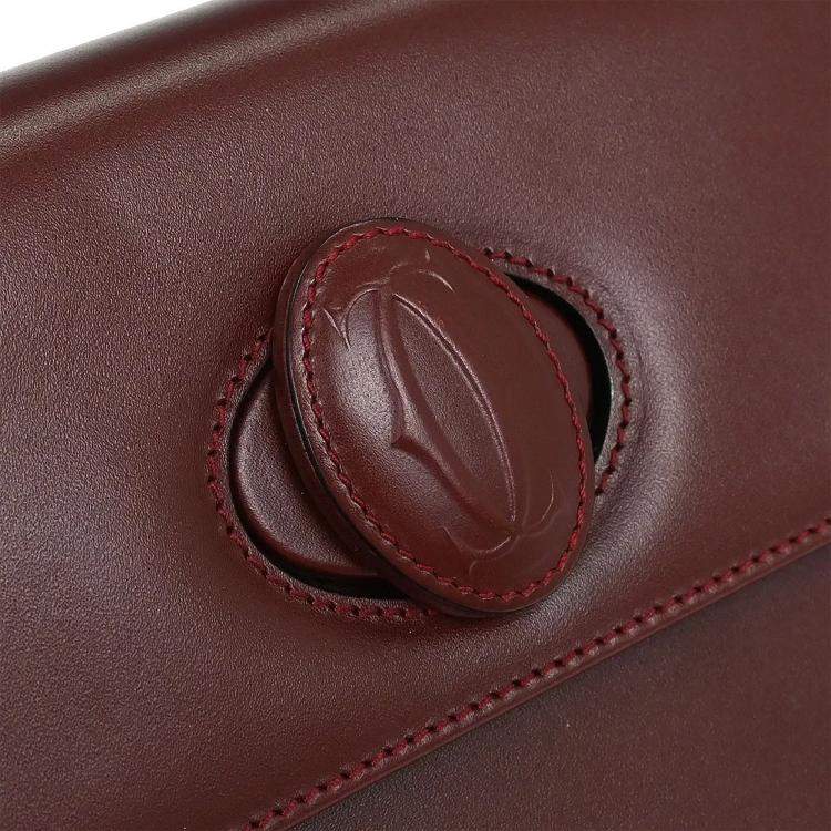Pre Owned Cartier Must De Cartier Bordeaux Calfskin Leather Top Handle Bag
