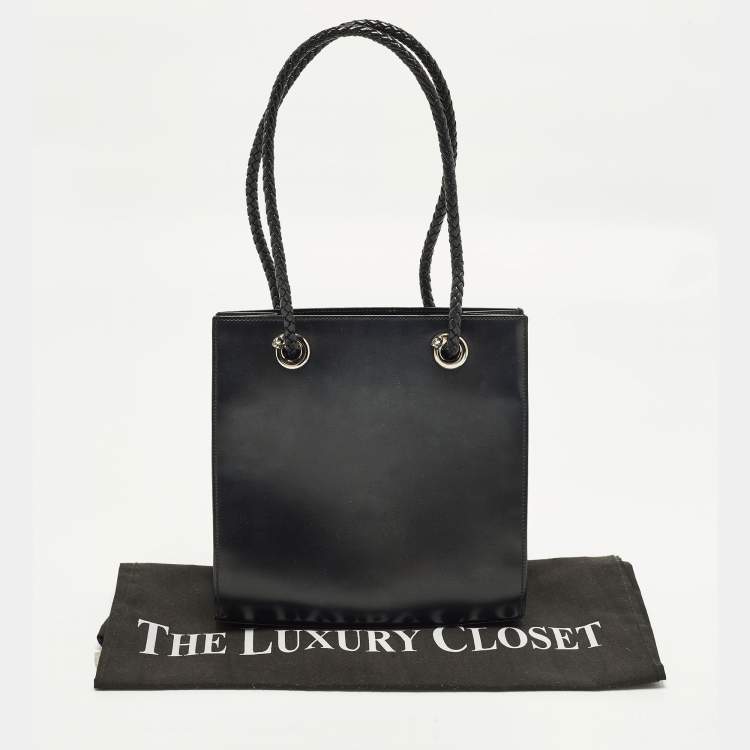Pre Owned Cartier Panthere Black Leather Braided Handle Tote