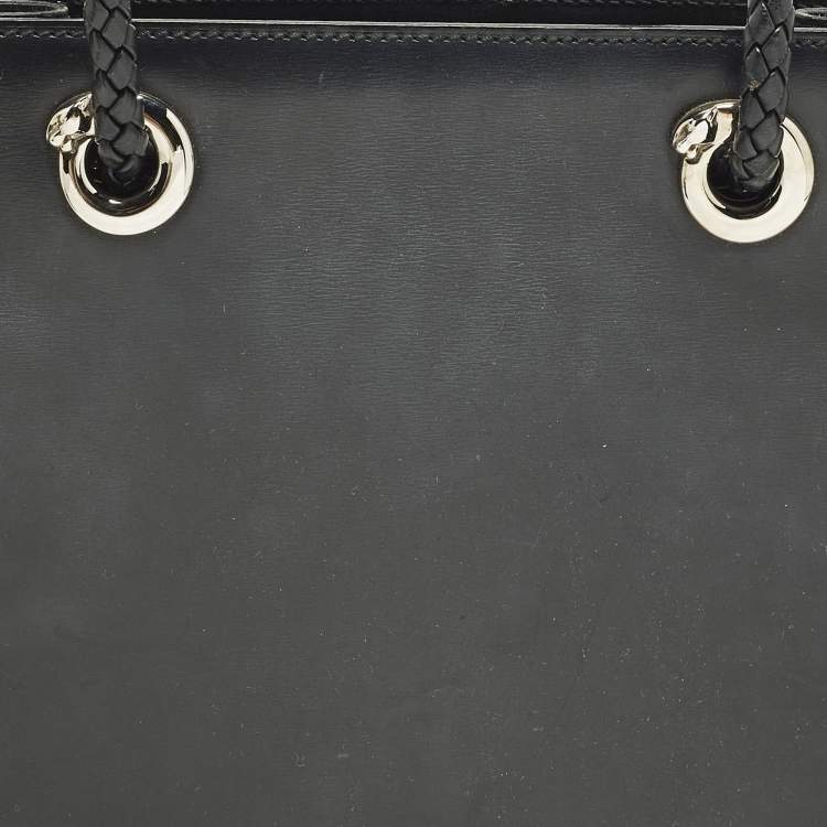 Pre Owned Cartier Panthere Black Leather Braided Handle Tote