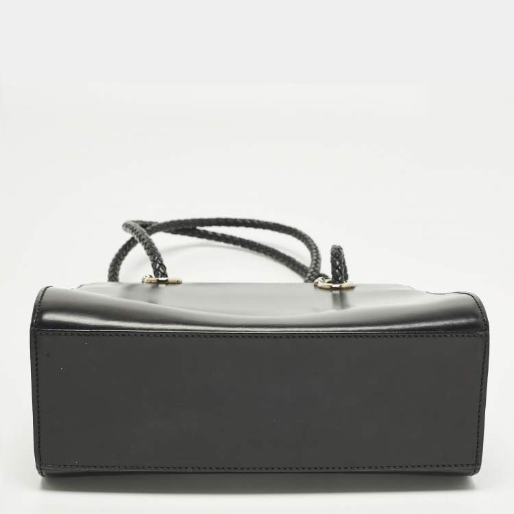 Pre Owned Cartier Panthere Black Leather Braided Handle Tote