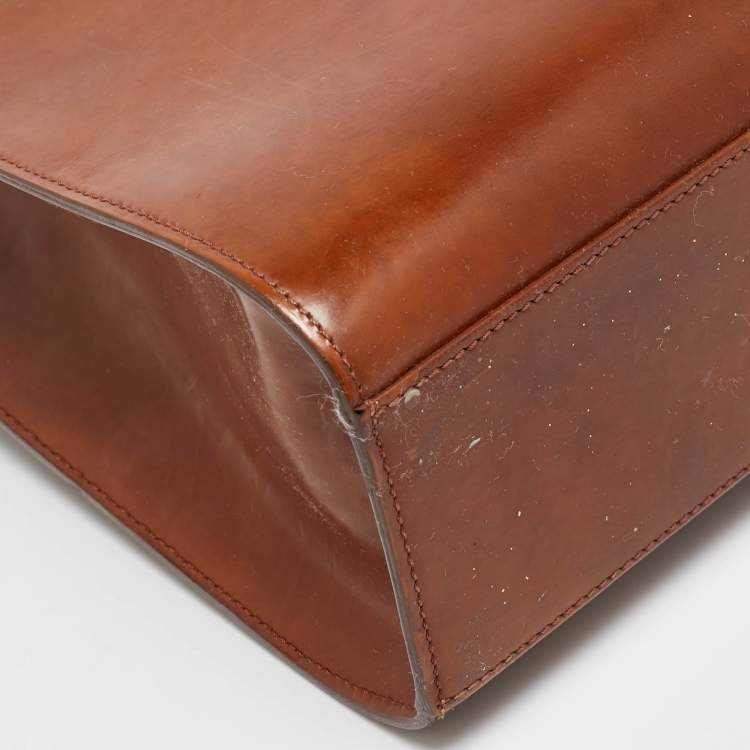 Pre Owned Cartier Panthere Brown Glossy Leather Braided Handle Tote