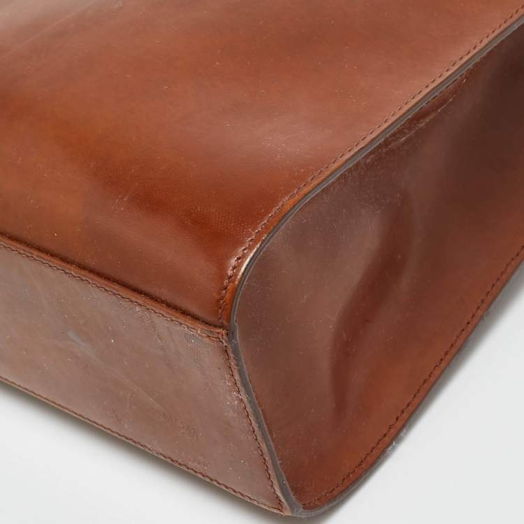 Pre Owned Cartier Panthere Brown Glossy Leather Braided Handle Tote