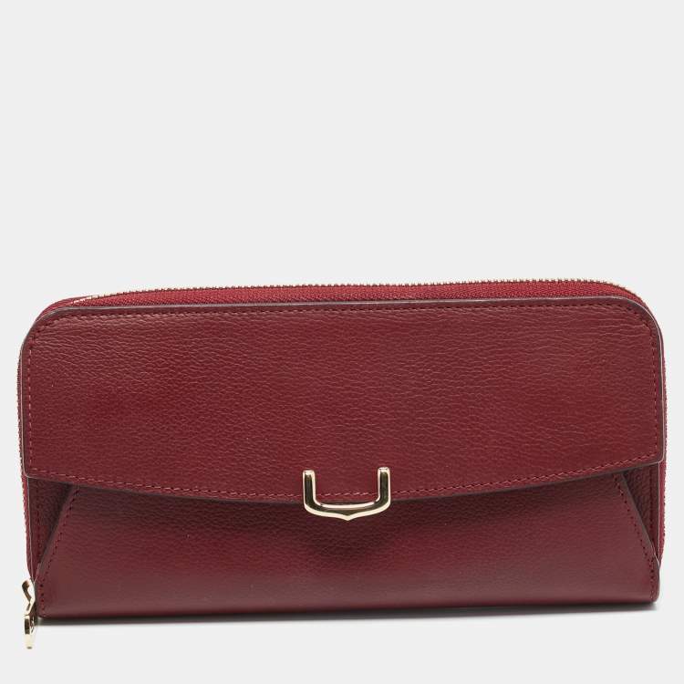 Pre Owned Cartier C De Cartier Burgundy Leather Zip Around Wallet