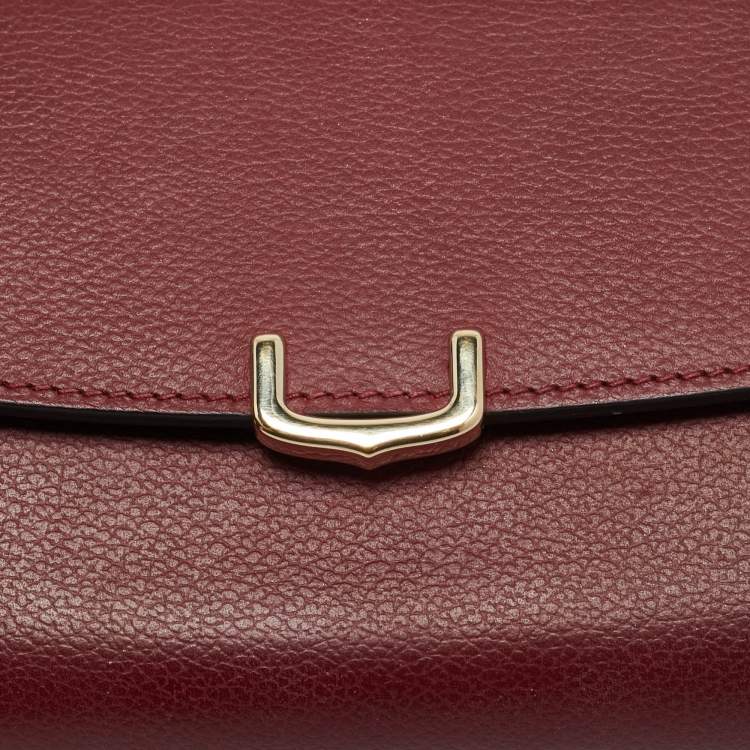 Pre Owned Cartier C De Cartier Burgundy Leather Zip Around Wallet