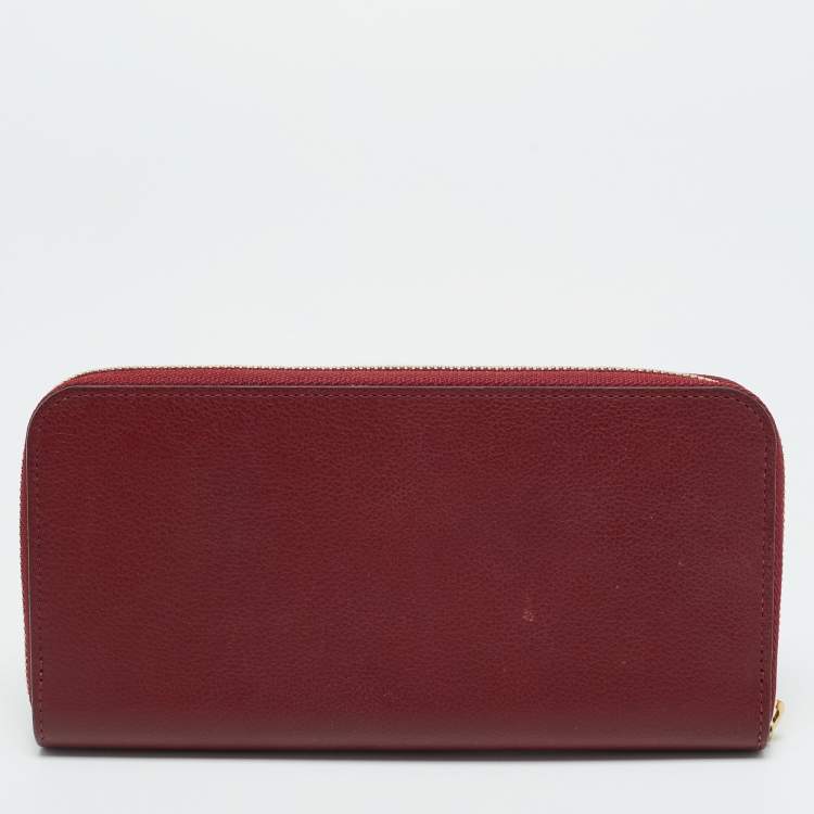 Pre Owned Cartier C De Cartier Burgundy Leather Zip Around Wallet