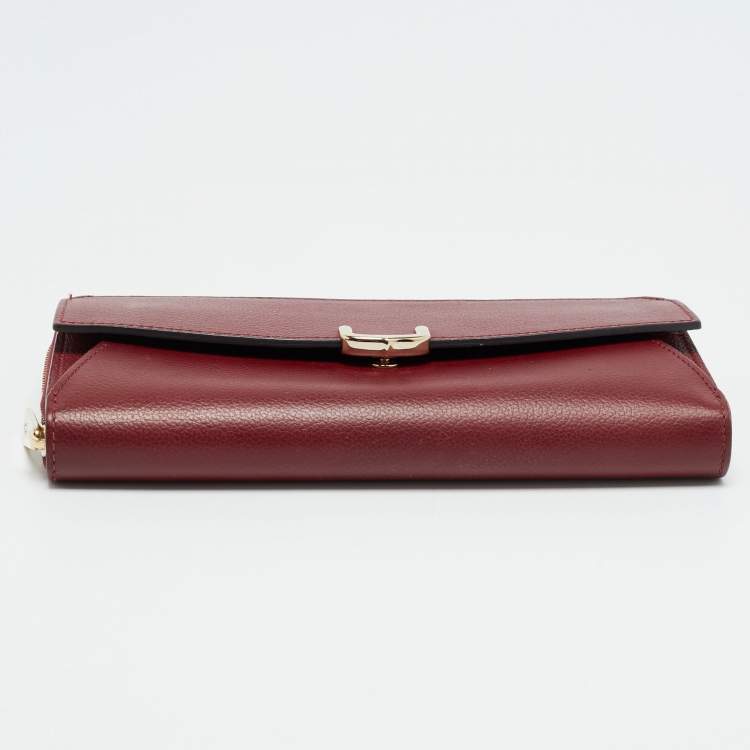 Pre Owned Cartier C De Cartier Burgundy Leather Zip Around Wallet