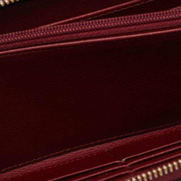 Pre Owned Cartier C De Cartier Burgundy Leather Zip Around Wallet
