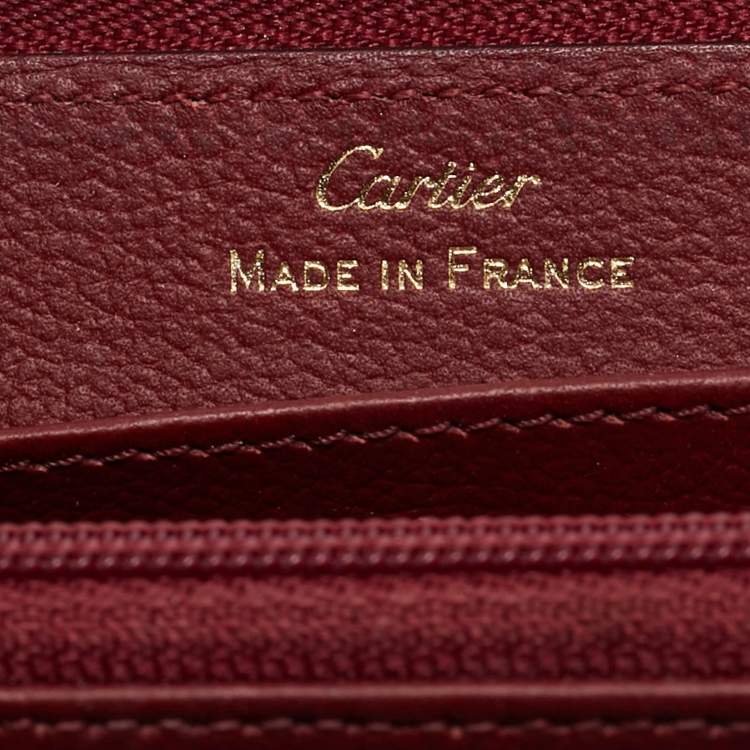 Pre Owned Cartier C De Cartier Burgundy Leather Zip Around Wallet