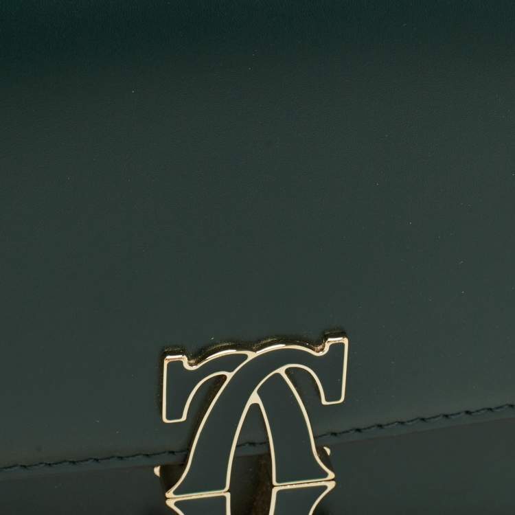 Pre Owned Cartier Double C de Cartier Green Leather Shoulder Bag