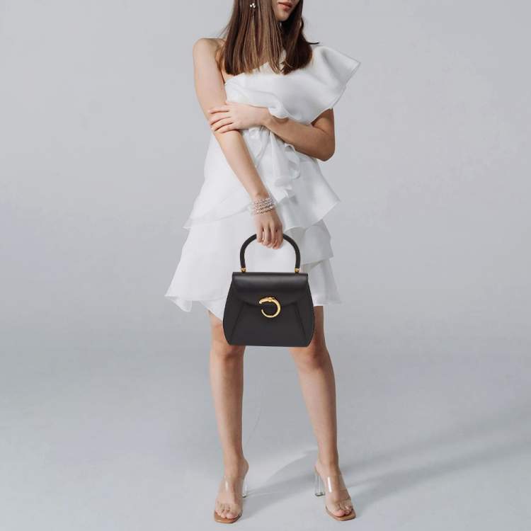 Pre Owned Cartier Panthere Black Leather Top Handle Bag