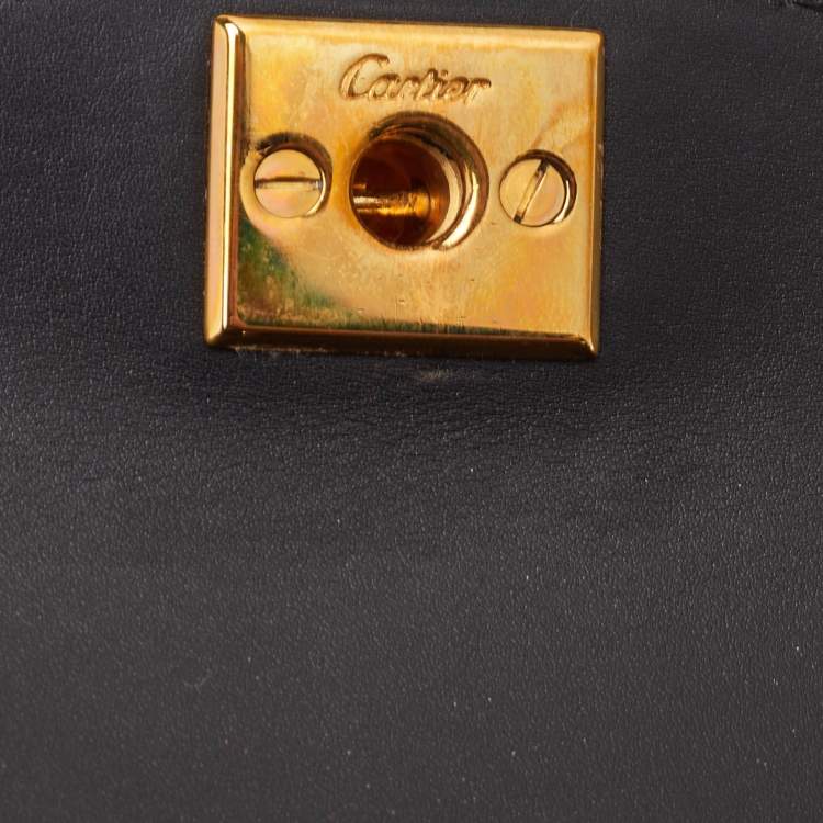 Pre Owned Cartier Panthere Black Leather Top Handle Bag