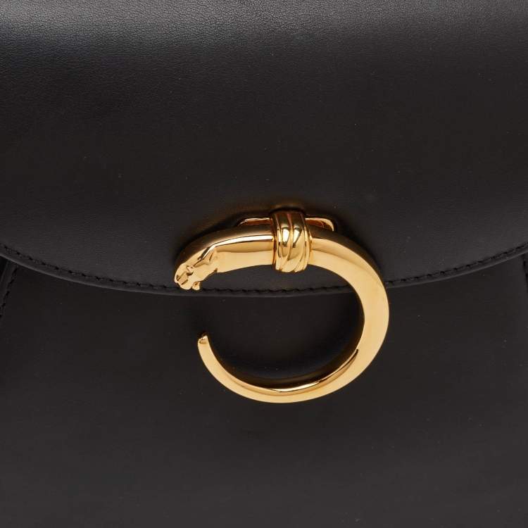 Pre Owned Cartier Panthere Black Leather Top Handle Bag