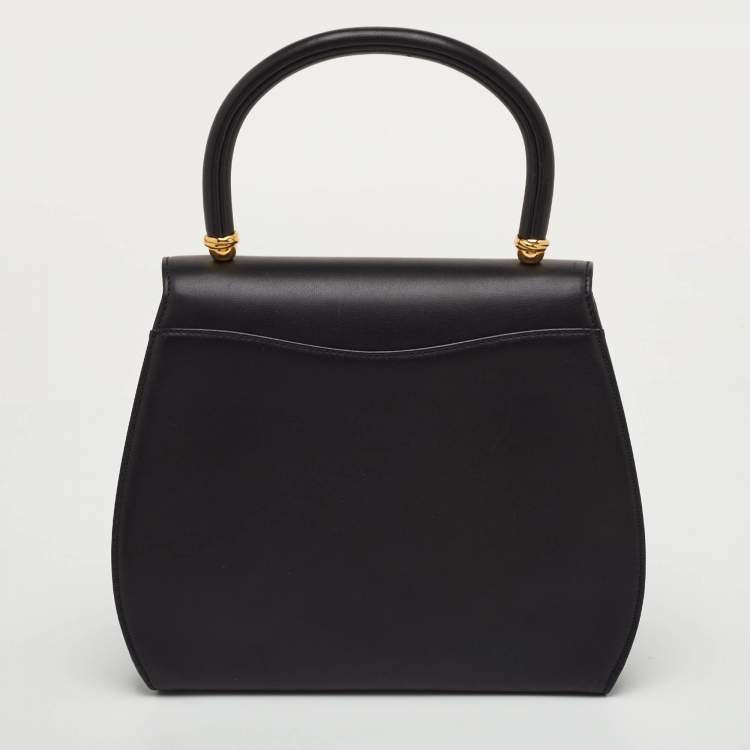 Pre Owned Cartier Panthere Black Leather Top Handle Bag